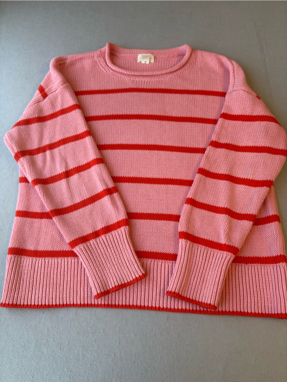 Caslon Rollneck Pink Sweater with Red Stripe Detail Pima Cotton Sz XL